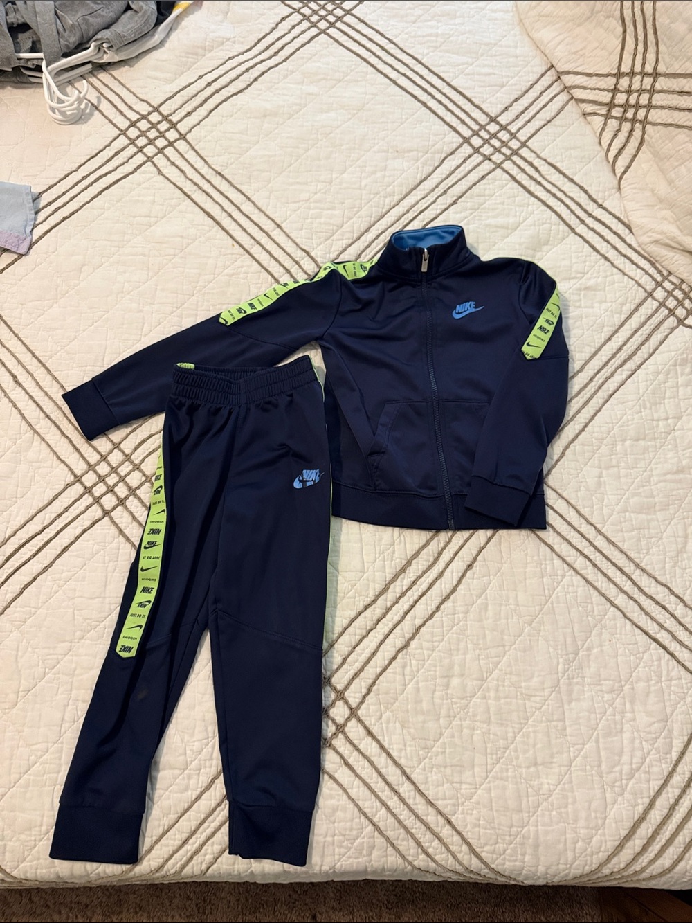 Nike Navy and Neon Green Kids Athletic Track Set